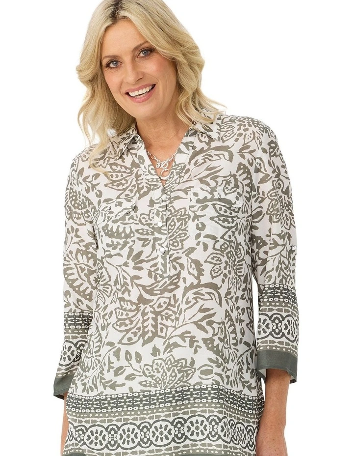 Olivette 3/4 Sleeve Border Blouse image 5