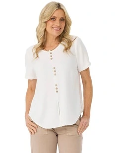 Resort Short Sleeve Button Trim Top
