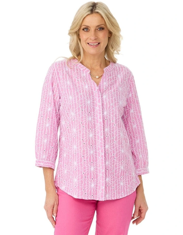 Ricamo 3/4 Sleeve Embroidered Shirt image 1