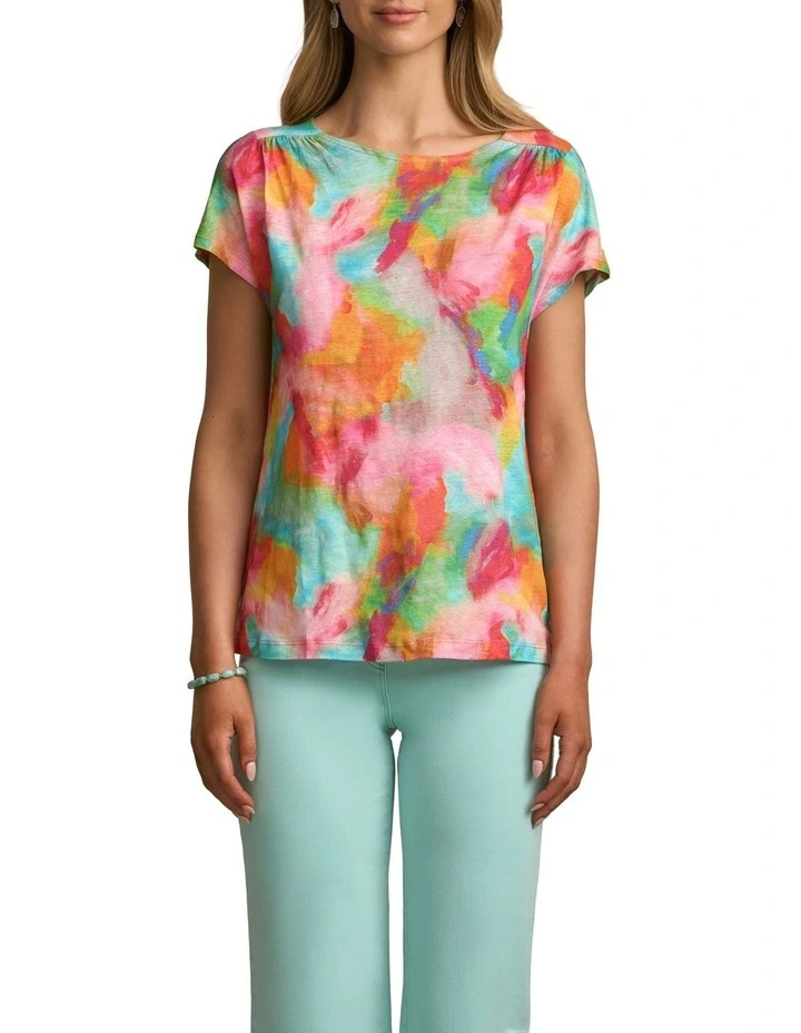 Printed Linen TinShirt in Abstract Print image 1