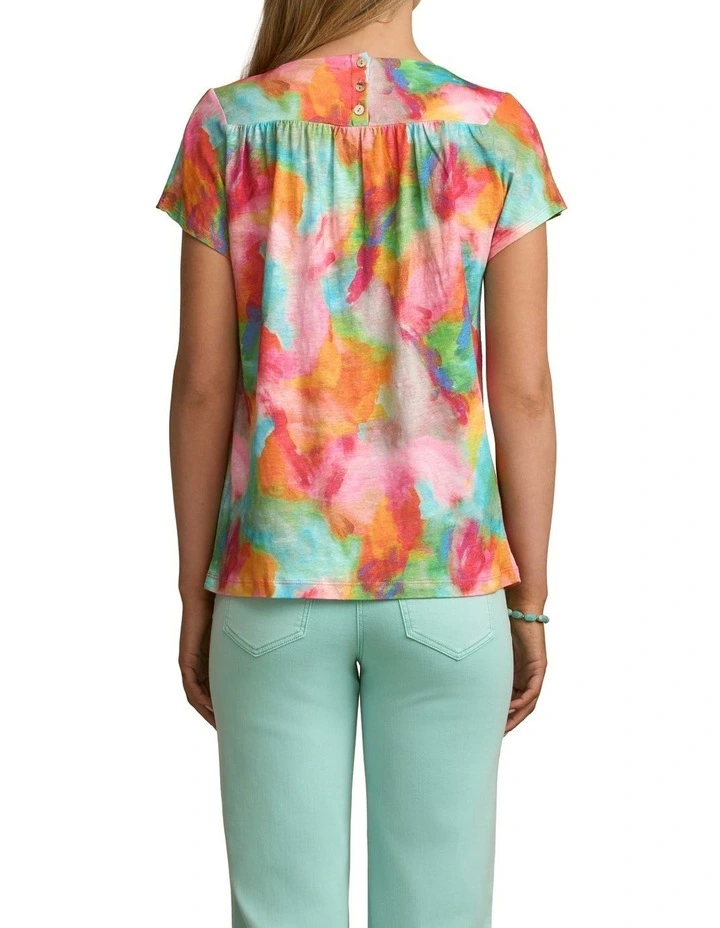 Printed Linen TinShirt in Abstract Print image 2
