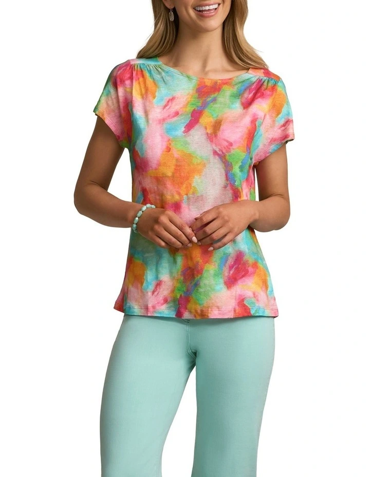 Printed Linen TinShirt in Abstract Print image 3