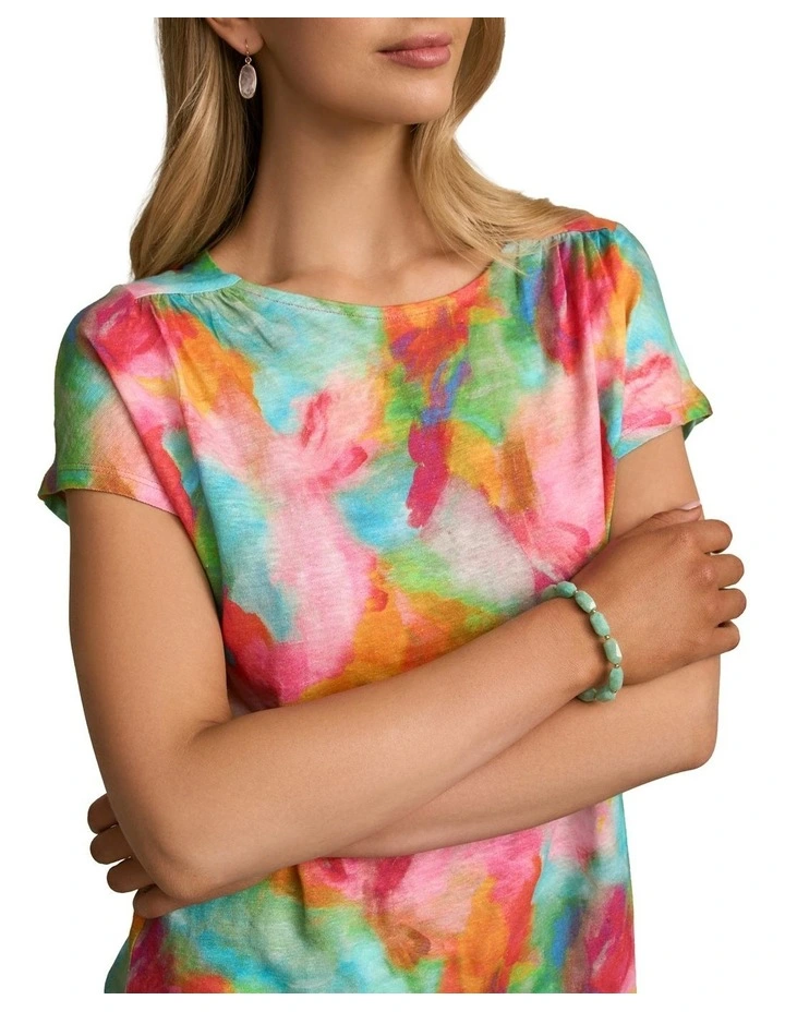 Printed Linen TinShirt in Abstract Print image 4