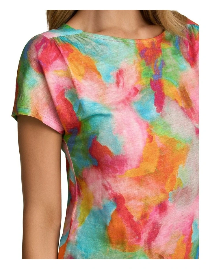 Printed Linen TinShirt in Abstract Print image 5