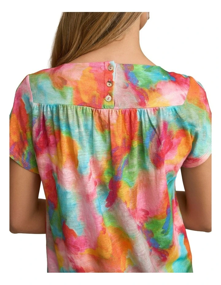 Printed Linen TinShirt in Abstract Print image 6