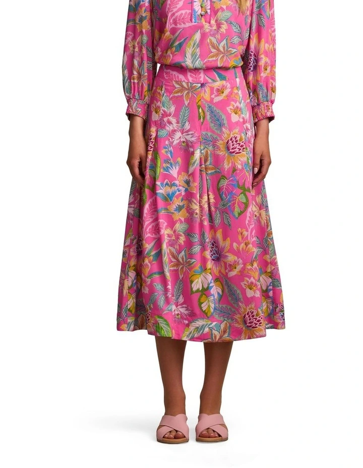 Button Detail Skirt in Pink Tropical Print image 1
