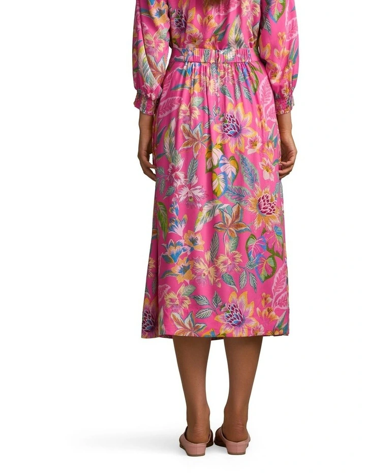 Button Detail Skirt in Pink Tropical Print image 2