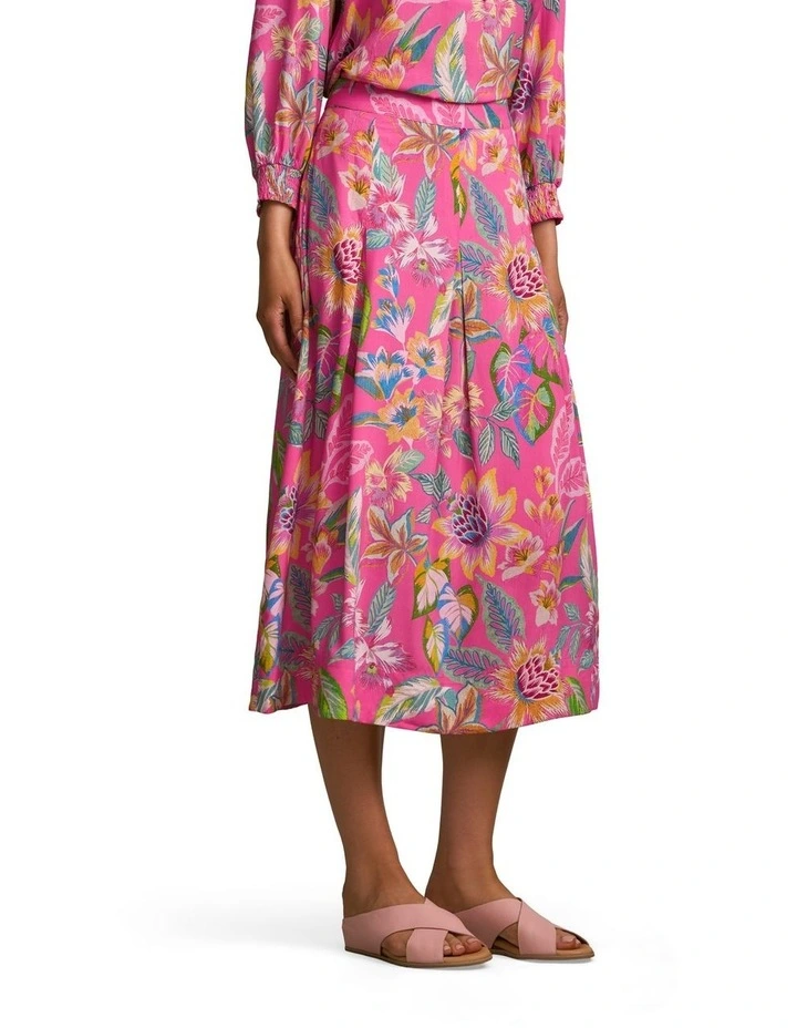 Button Detail Skirt in Pink Tropical Print image 3