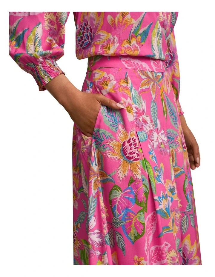 Button Detail Skirt in Pink Tropical Print image 4