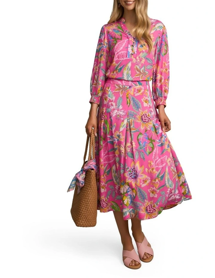 Button Detail Skirt in Pink Tropical Print image 5