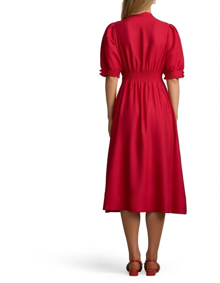 Pintuck Linen Dress in Brick Red image 2
