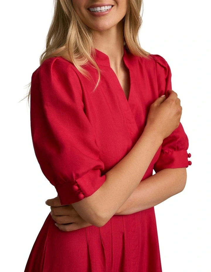 Pintuck Linen Dress in Brick Red image 4