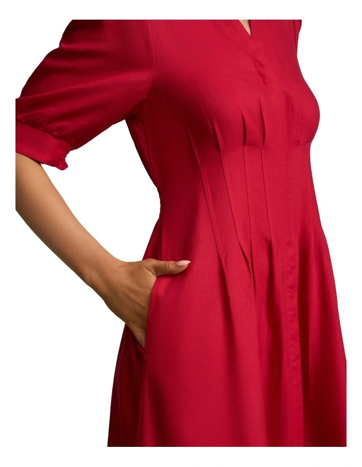 Pintuck Linen Dress in Brick Red image 5