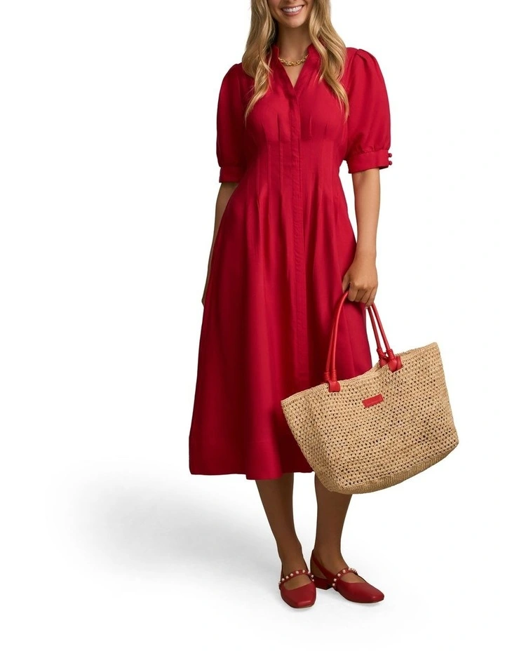 Pintuck Linen Dress in Brick Red image 6