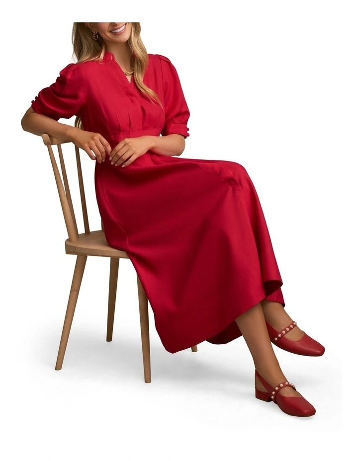 Pintuck Linen Dress in Brick Red image 7