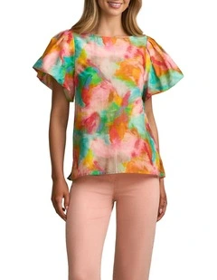 Puff Sleeve Blouse in Abstract Print