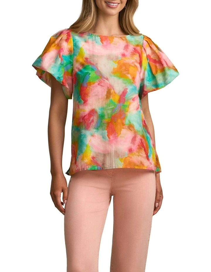 Puff Sleeve Blouse in Abstract Print image 1