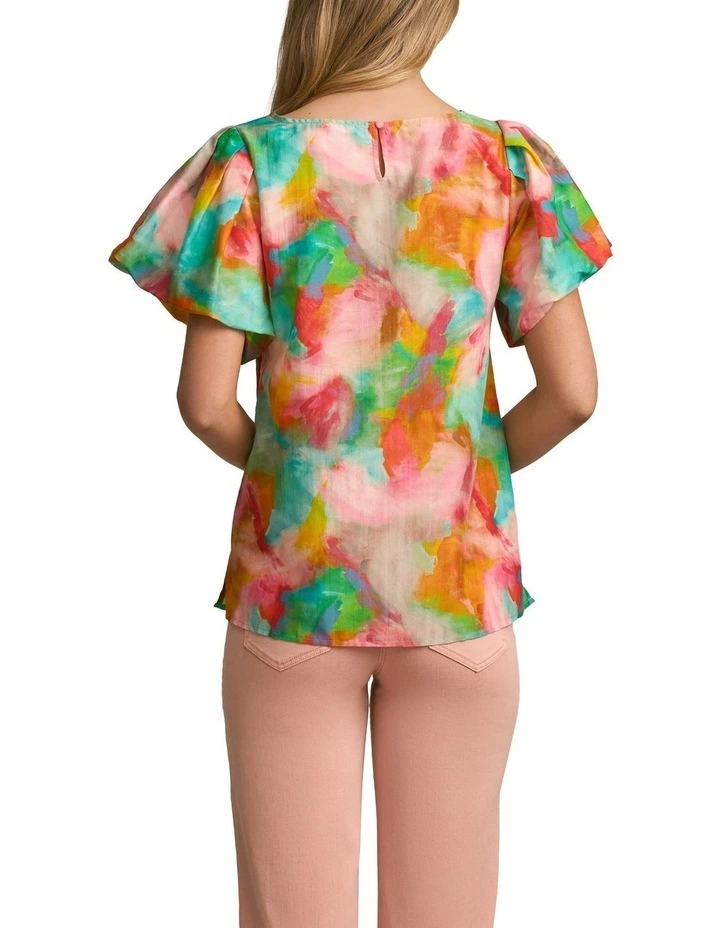 Puff Sleeve Blouse in Abstract Print image 2