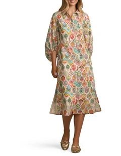 Cotton Shirt Dress in Pink Nouveau Print