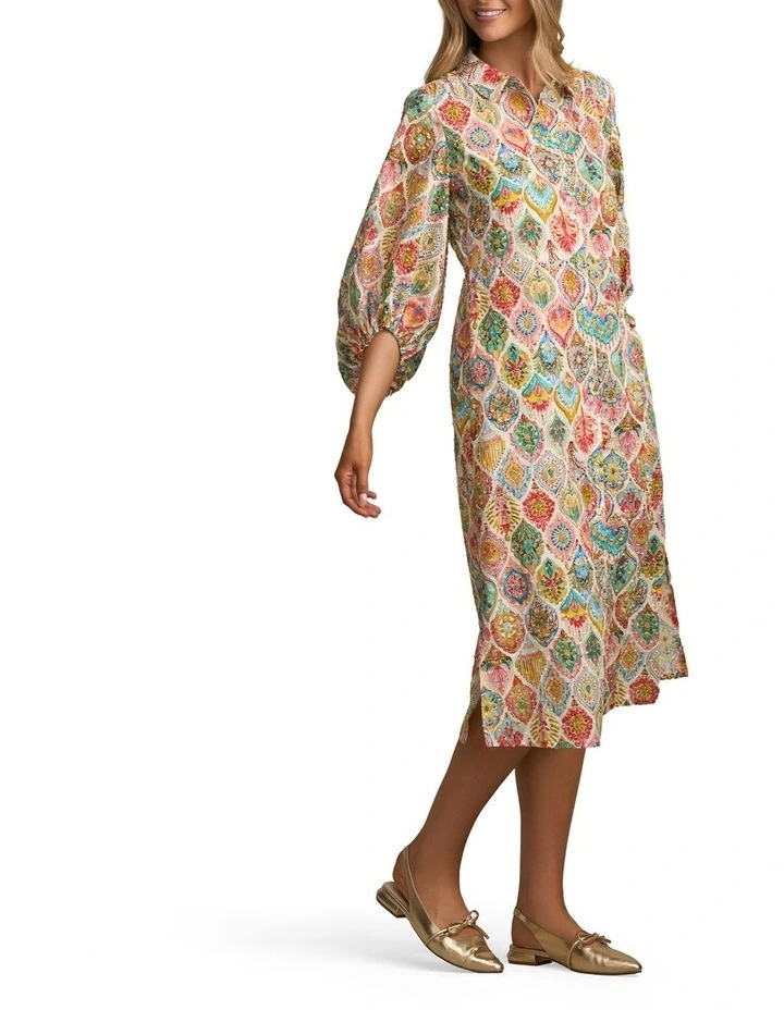 Cotton Shirt Dress in Pink Nouveau Print image 3