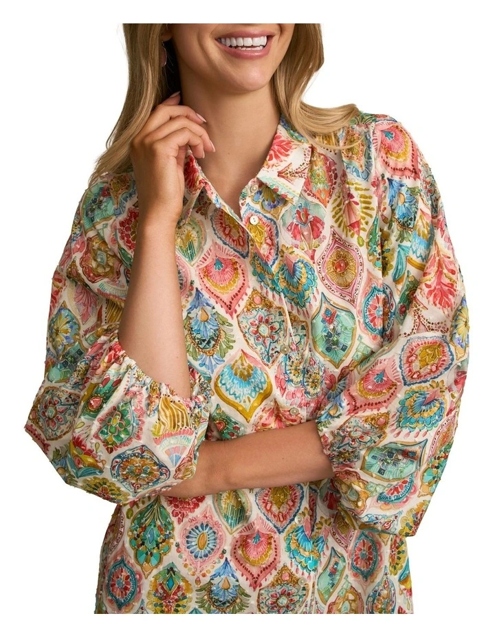 Cotton Shirt Dress in Pink Nouveau Print image 4