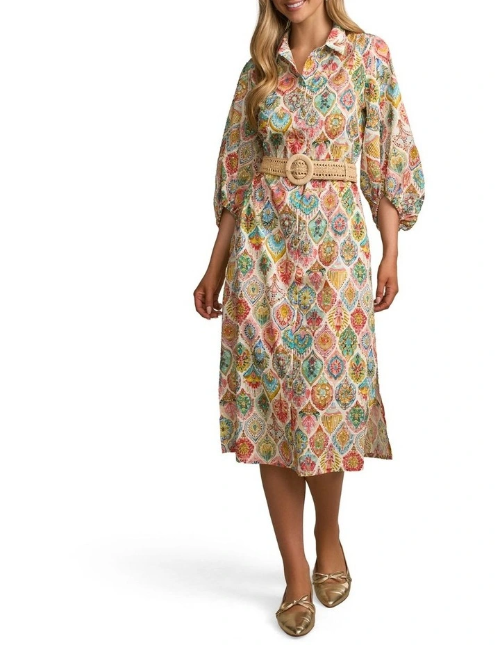 Cotton Shirt Dress in Pink Nouveau Print image 5