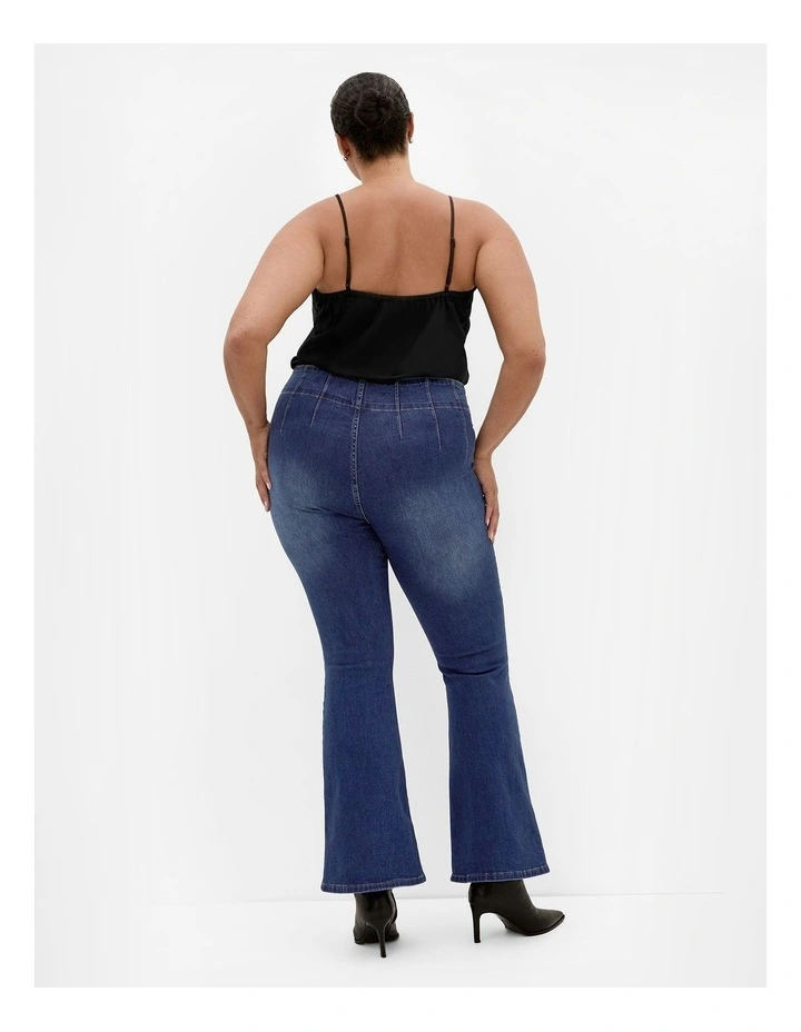 Asha Fit Pin Woodstock Flare Leg Jean in Mid Wash image 2