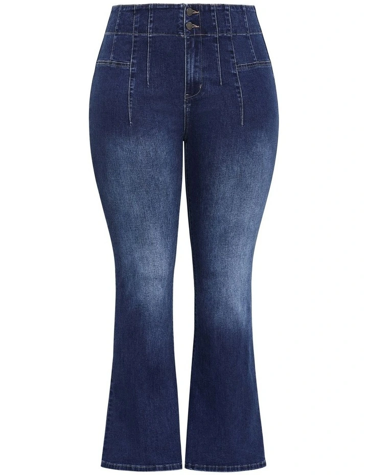 Asha Fit Pin Woodstock Flare Leg Jean in Mid Wash image 3