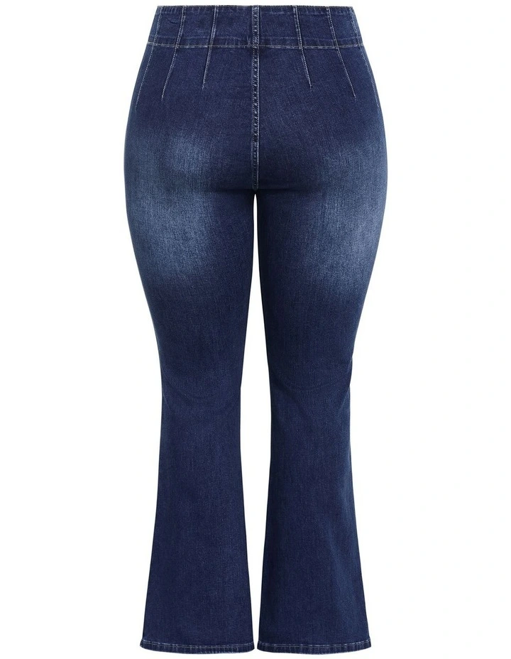 Asha Fit Pin Woodstock Flare Leg Jean in Mid Wash image 4