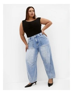 Plus Size Harley Fit Relaxed Barrel Leg Ankle Grazer Jean in Light Wash