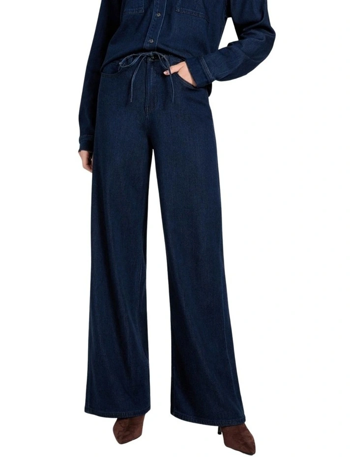 High-Rise Wide Leg Lyocell Jeans in Dark Wash image 3