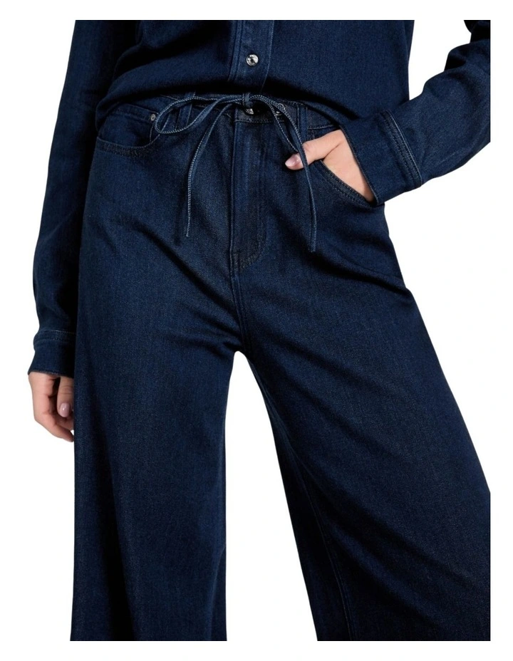High-Rise Wide Leg Lyocell Jeans in Dark Wash image 4