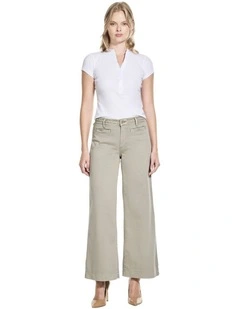 Mid-Rise Zoya Crop Leg Braided Pants in Sage