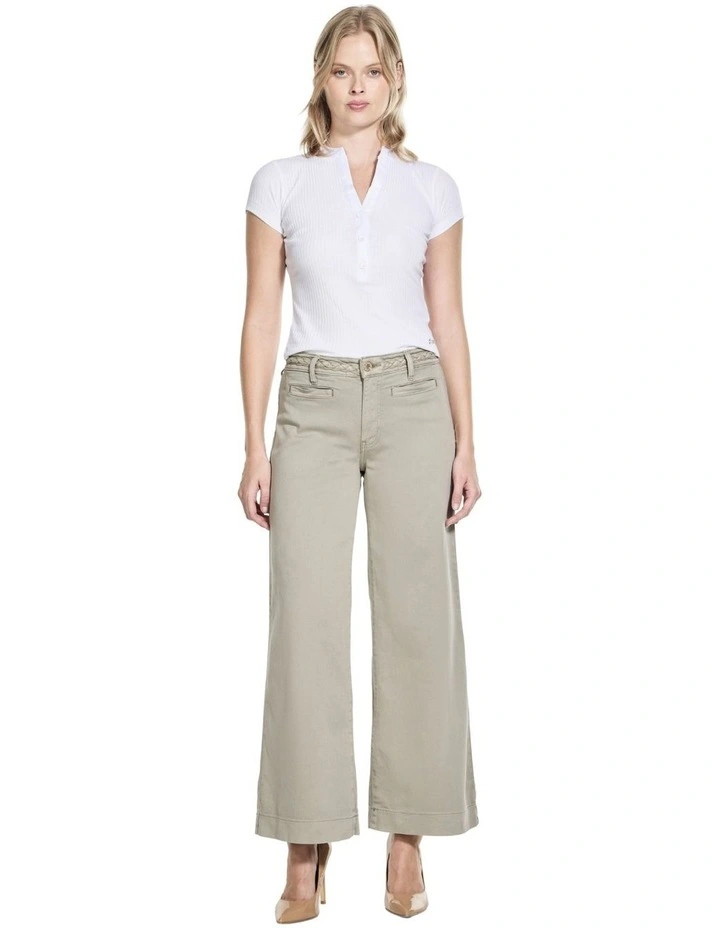 Mid-Rise Zoya Crop Leg Braided Pants in Sage image 1