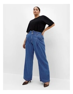 Plus Size Harley Fit Corset Waist Wide Leg Jean in Mid Wash