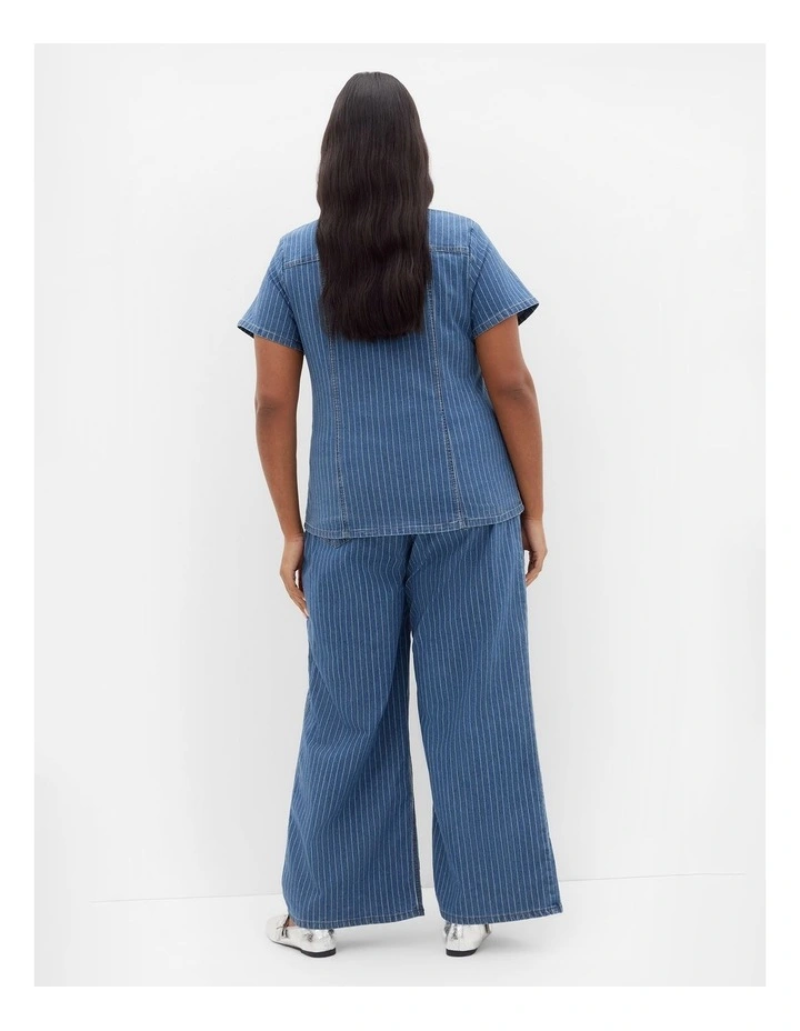 Plus Size Harley Fit Pinstripe Wide Leg Short Jean in Blue wash image 2