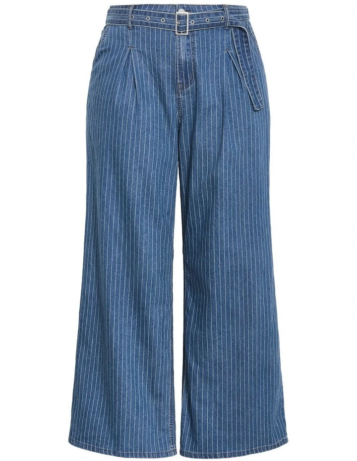 Plus Size Harley Fit Pinstripe Wide Leg Short Jean in Blue wash image 3