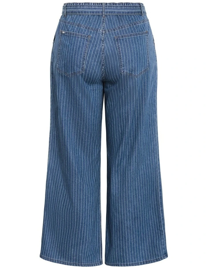 Plus Size Harley Fit Pinstripe Wide Leg Short Jean in Blue wash image 4