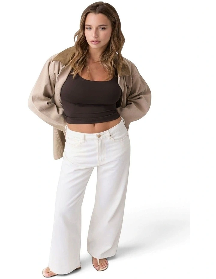 Mid-Rise Wide-Leg Ankle Jeans in White image 1