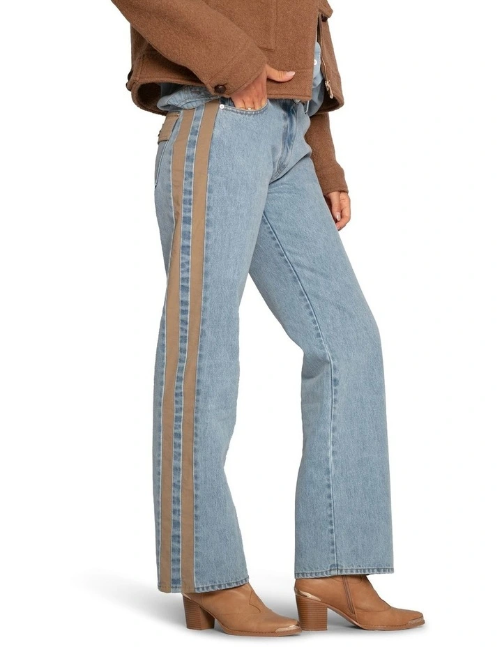 Rebel Mid Rise Side Stripe Denim Jeans in Light Denim Wash image 2