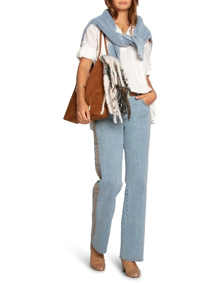 Rebel Mid Rise Side Stripe Denim Jeans in Light Denim Wash image 5
