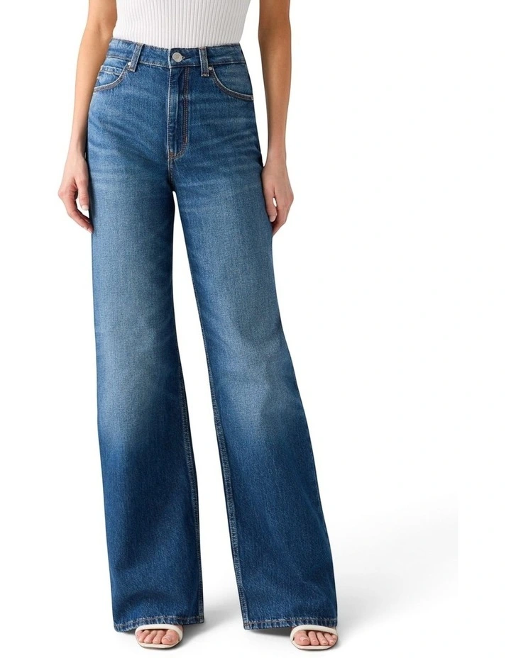 High-Rise Palazzo Wide Leg Jeans in Blue image 3