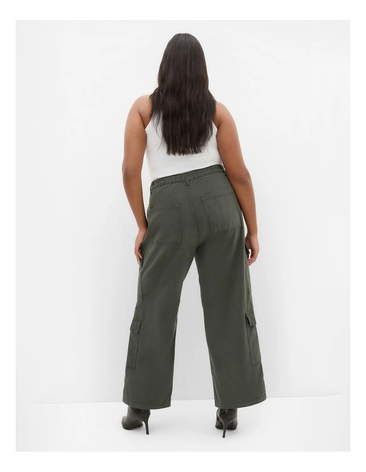 Plus Size Harley Fit Ali Cargo Wide Leg Short Jean in Khaki image 2