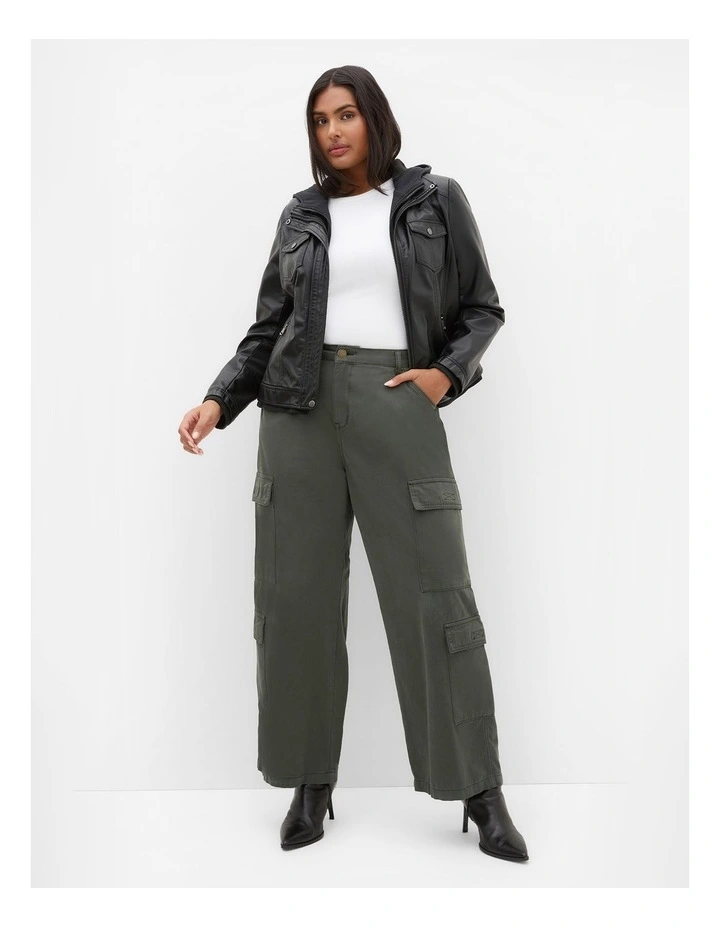 Plus Size Harley Fit Ali Cargo Wide Leg Short Jean in Khaki image 3