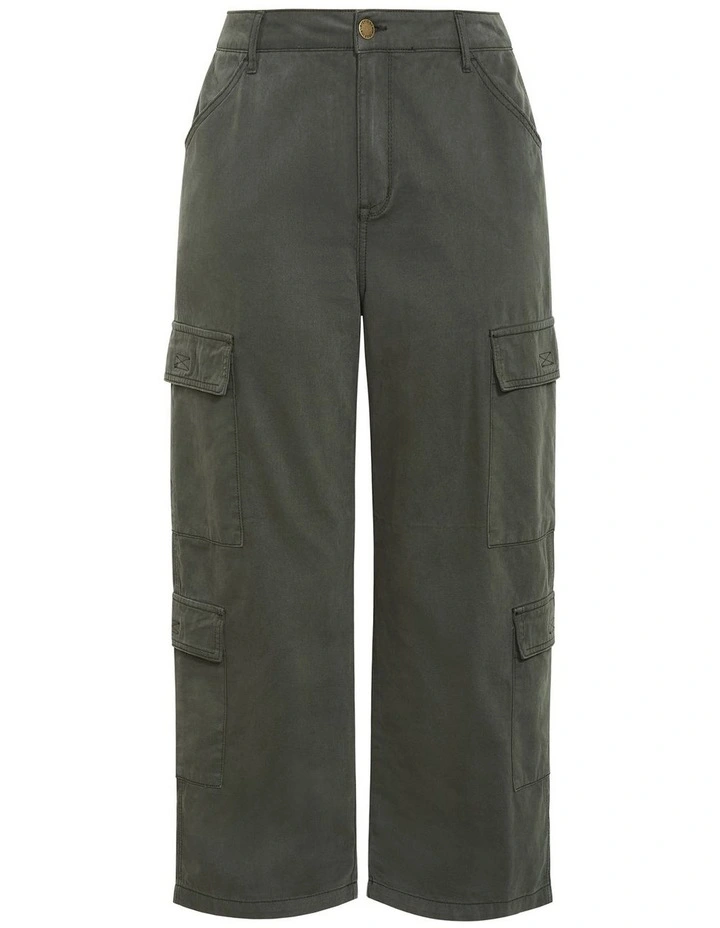 Plus Size Harley Fit Ali Cargo Wide Leg Short Jean in Khaki image 4
