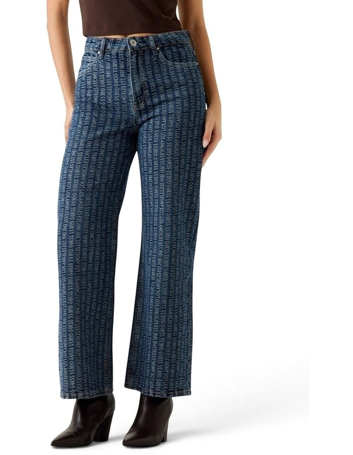 High-Rise Tokyo Monogram Wide Leg Jeans in Blue image 2