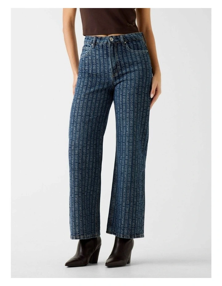 High-Rise Tokyo Monogram Wide Leg Jeans in Blue image 5