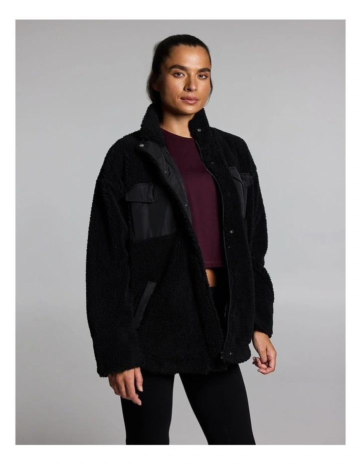 Sherpa Oversized Zip Jacket Black image 3