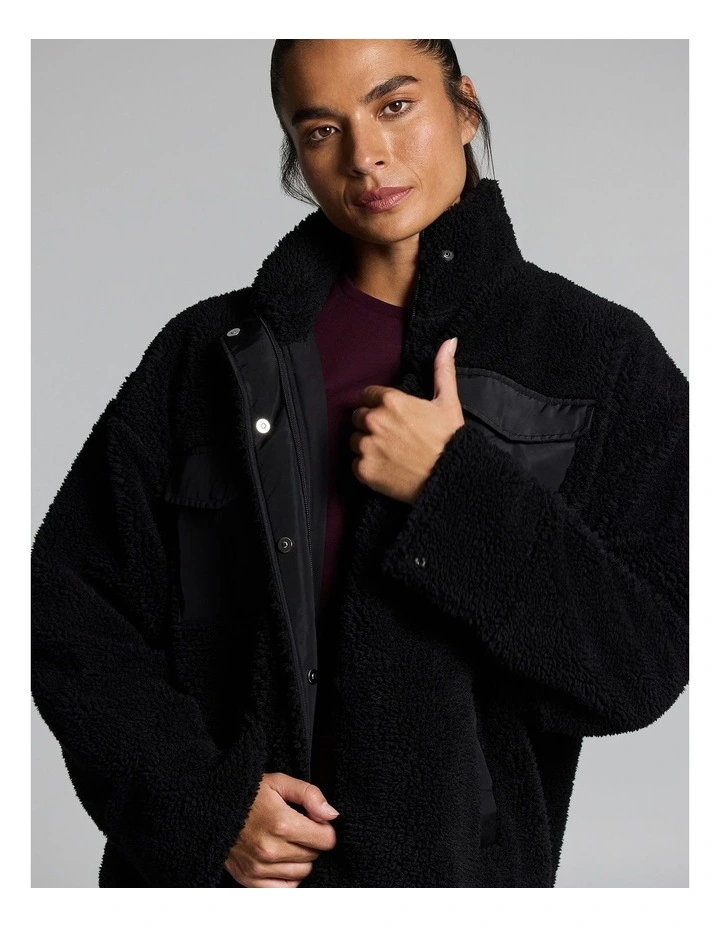 Sherpa Oversized Zip Jacket Black image 4