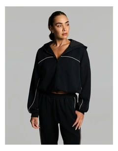 Travel Piped Cinch Zip Through Black